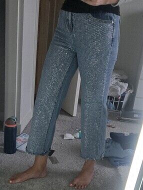 Austin Landing Rhinestone Embellished Wide Leg Jeans Size 3 Shimmer Sparkle FLAW